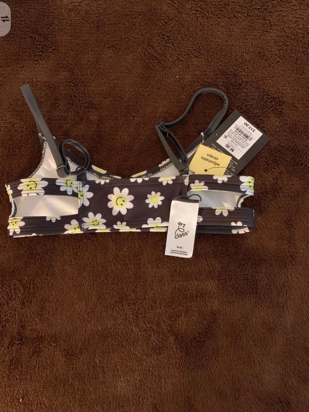 art class Black Daisy Print Bikini Top with Yellow Centers